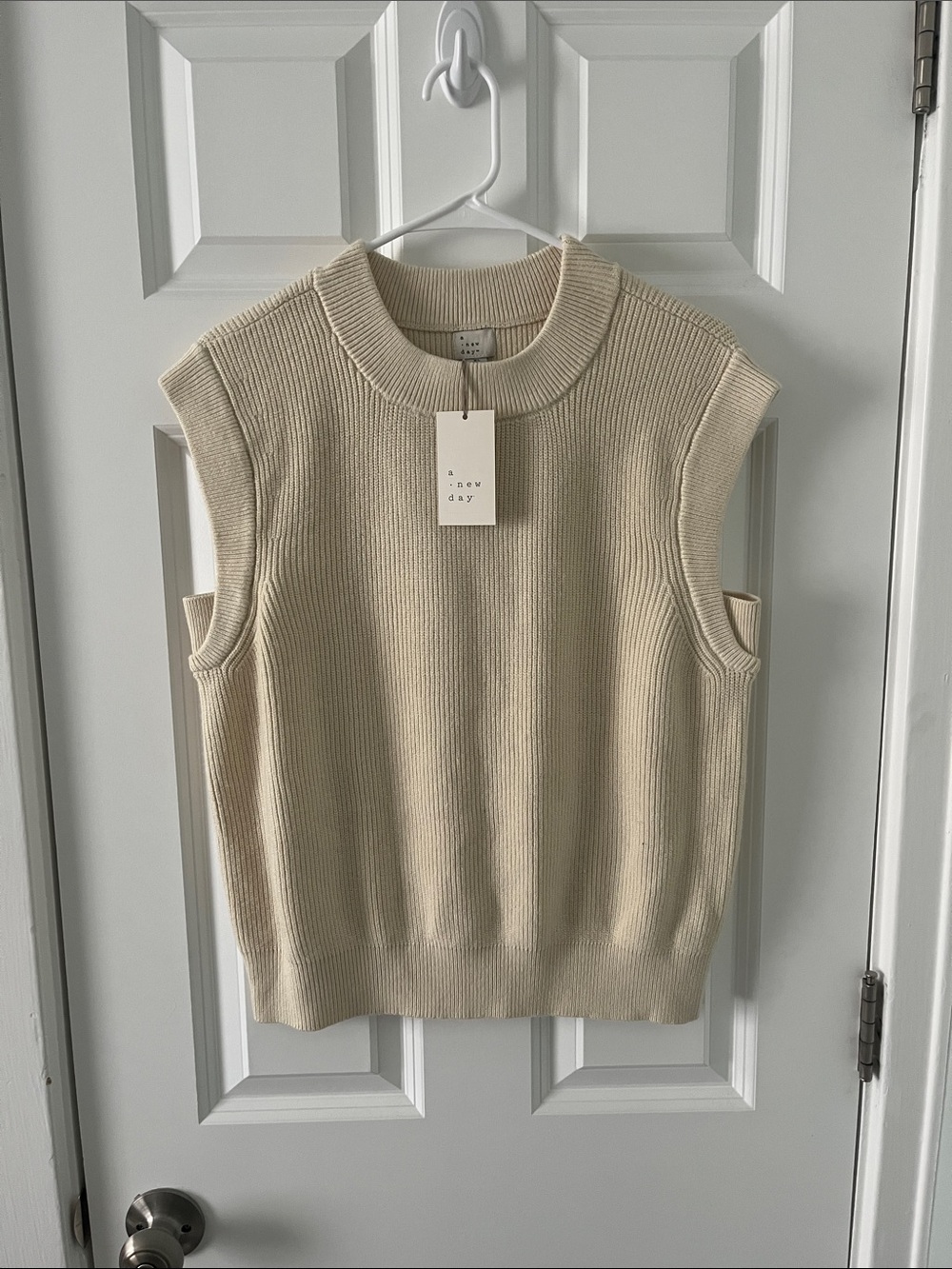 a new day Cream Ribbed Sleeveless Crewneck Sweater Vest